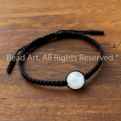 Vòng Tay Thắt Dây Đá Mặt Trăng (Moonstone) Tự Nhiên Ánh Cầu Vồng 10MM (Loại A), Vòng Tay Đá Phong Thuỷ, Kim, Thuỷ S50