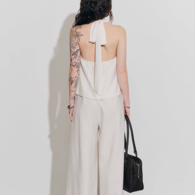 DOTTIE - Áo cổ đổ cột dây - Be nhạt - T1129