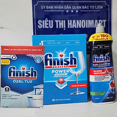 Combo Viên rửa bát Finish Classic 100 viên hương chanh + Muối Finish 1.5kg + Nước làm bóng Finish 750ml