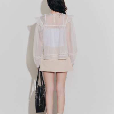 DOTTIE - Áo phối đăng ten và ly - Trắng - T1132