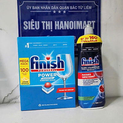Combo Dầu làm bóng finish 750ml+Viên rửa bát Finish All in one 100v dùng cho Máy rửa bát