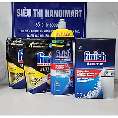 Combo Viên rửa bát Finish quantum ultimate 50 viên + Muối rửa bát Finish 1.5kg + Nước bóng finish 750ml