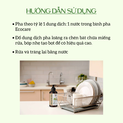 Nước rửa chén hữu cơ Bồ hòn Ecocare tinh dầu Quế 4000ml