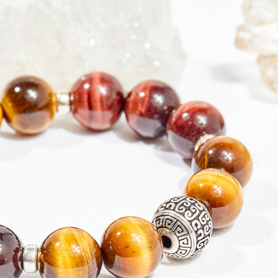 Vòng tay phong thủy đá mắt hổ vàng nâu charm tròn 12mm mệnh thổ , kim - Ngọc Quý Gemstones