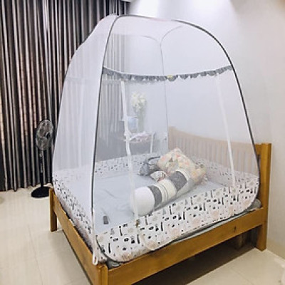 Màn chụp cao cấp Mộc Miên đỉnh rộng Mẫu Xám Khủng Long - Kích thước 1,6mx2m - 2 cửa ( Hà Nội )