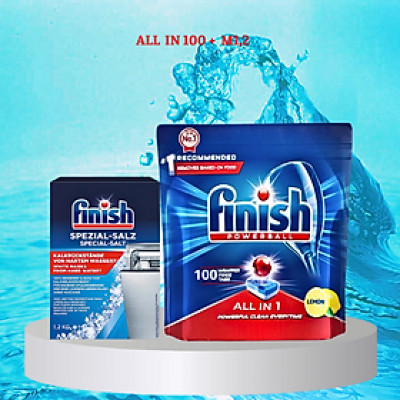 Combo Muối Finish 1.2kg+ Viên rửa bát Finish All in one 100 viên (NK EU )