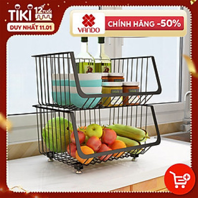 Kệ Giỏ Lưới Tháo Rời Đa Năng VANDO Có Bánh Xe Để Rau Củ, Đồ Ăn Vặt, Kệ Sách Trưng Bày