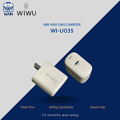 Củ sạc nhanh GaN hàng chính hãng WiWU ARK 45W Type C Wi-U035: Chân gập, chuẩn PD, PPS, sạc nhanh điện thoại, laptop