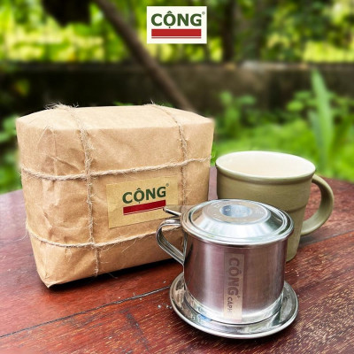 Combo cà phê bột 500gr, phin cà phê nhôm, cốc sứ 160ml Cộng Cà Phê - Bộ ba tiết kiệm