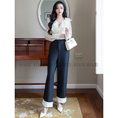 Quần đen phối trắng NGADO, Quần tây nữ, Quần công sở, Quần ống đứng, ống rộng