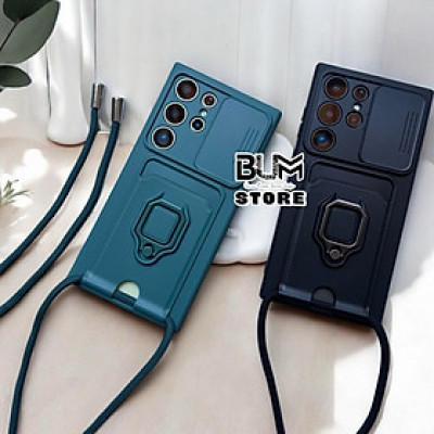 Ốp Lưng Cho Samsung Galaxy S25 Ultra / S24 Ultra / S23 Ultra / S22 Ultra  4 In 1 Có Ngăn Để Thẻ , Kèm Dây Đeo Dài