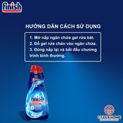 Gel rửa chén bát Finish All In One Max 650ml Shine & Protect 