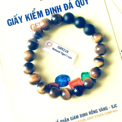 Vòng tay đá mắt hổ thiên nhiên, hợp phong thủy nam nữ, kèm bản Photocopy Giấy kiểm định SP mẫu + Túi nhung cung hỷ
