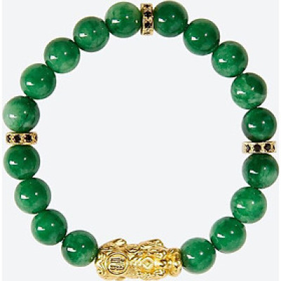 Vòng tay đá cẩm thạch sơn thủy charm tỳ hưu bọc vàng 24k Ngọc Quý Gemstones