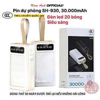 Pin sạc dự phòng SH-930 dung lượng lớn 30.000mAh, hàng chính hãng có giấy chứng nhận tiêu chuẩn quốc gia 3C
