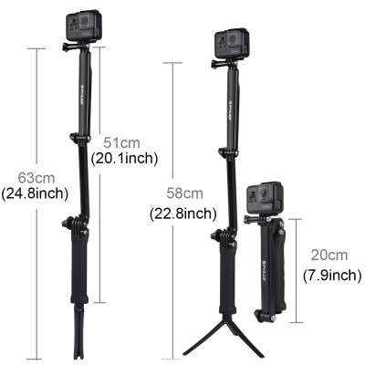 Chân đế Selfie/Stick Monopod cao cấp gấp gọn dành cho máy ảnh thể thao, camera hành trình Puluz PU202, hàng chính hãng