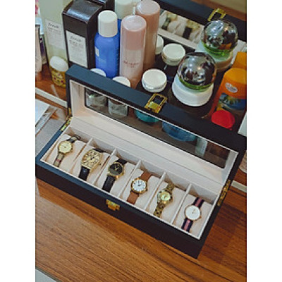 Hộp Đồng Hồ 6 Ngăn SAIKE SAIKE S602 Vỏ Gỗ Sơn Phủ Màu Đen