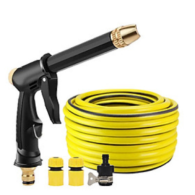 Bộ dây và vòi xịt rửa xe tưới cây tăng áp thông minh 810-2498 (dây vàng-cút nối đen)