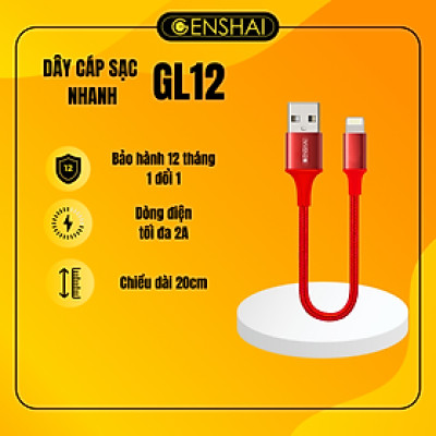 Cáp sạc ip  ngắn hàng chính hãng GENSHAI GL12 USB to L dây dù 20cm tiện dụng cho pin sạc dự phòng | Bảo hành 12 tháng 1 đổi 1