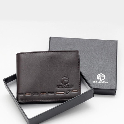 Ví da bò nam cao cấp AT Leather 061 (11.5 x 10.5 cm) - Nâu