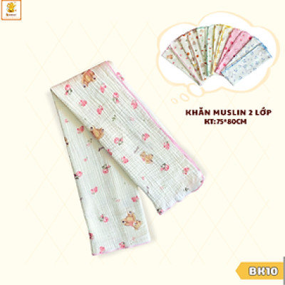 Khăn tắm cho bé Babiboo khăn tắm muslin 2 lớp vải cotton mềm mại 75 x 80cm BK10 ( họa tiết ngẫu nhiên )