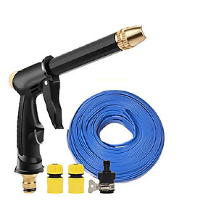 Bộ dây và vòi xịt rửa xe tưới cây tăng áp thông minh 810-2621 (dây xanh dẹt-cút nối đen)