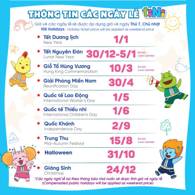 Vé cổng điện tử tiNiWorld STANDARD NGÀY THƯỜNG áp dụng tại các trung tâm tiNiWorld có giá vé vào cổng 100.000 VNĐ