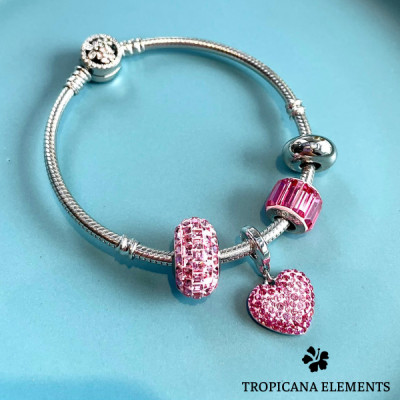Vòng Tay Tropicana Phối Charm Swarovski Pha Lê Trái Tim Màu Hồng