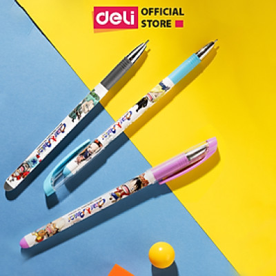 Bút bi mực gel học sinh Đảo hải tắc  One piece Deli - Bút viết trơn bền màu mực an toàn - Mực tím / xanh / đen / đỏ - CG13