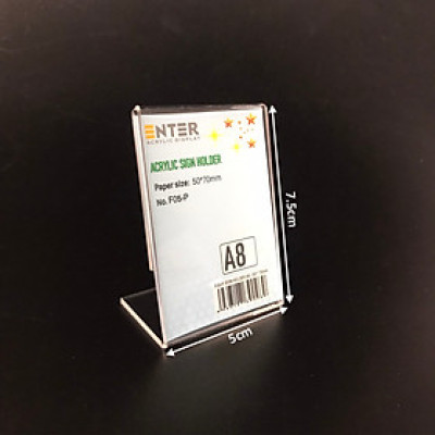 Kệ mica 1 mặt Enter F05-P 50x70mm A8 đứng, Kệ menu chữ L, Khung thông tin sản phẩm, Khung bảng giá, Kệ trưng bày để bàn