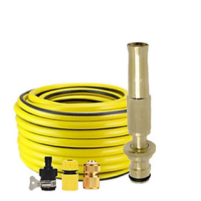 Bộ dây vòi xịt nước rửa xe,tưới cây,loại 3m,5m 206587 đầu đồng,cút đồng,nối nhựa vàng