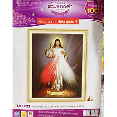 Tranh thêu chữ thập Lòng chúa thương xót LV3422, kích thước 45 x 55 cm