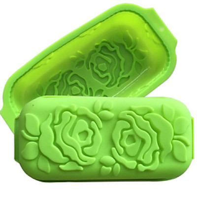 Khuôn silicon làm đế bánh, rau câu, bánh mì hình chữ nhật hoa hồng đôi kèm lá - Loại 29 cm - Mã số 1109