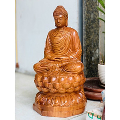 Tượng phật bổn sư thích ca bằng gỗ hương đá kt cao 40×20cm