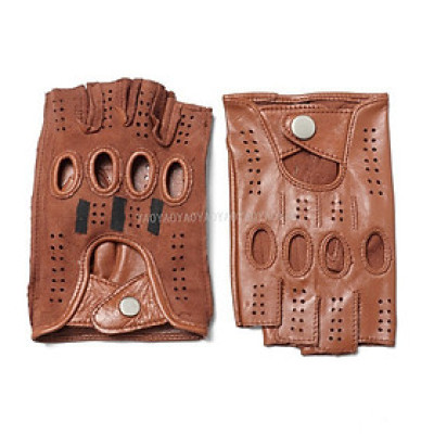 Găng tay nam hở ngón cao cấp BHYST37 Bao da phượt. Da cừu nguyên tấm, Thoải mái lái xe, thật tay