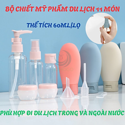 Bộ 11 Lọ Chiết Mỹ Phẩm Du Lịch Tiện Dụng Kèm Túi Đựng 11 Món- Chọn màu-Combo 11 Món Chai Chiết Du Lịch Cao Cấp – Silicone Mềm, Đa Dụng, Chuẩn Mang Lên Máy Bay
