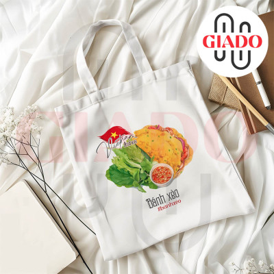Túi canvas GIADO, túi tote in hình món ăn Việt Nam mẫu Bánh xèo
