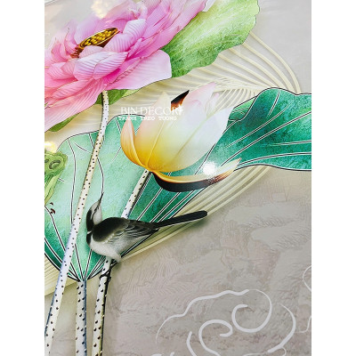 (ẢNH THẬT) Tranh dán tường 3D hoa sen hồng tranh trang trí decor khổ dọc