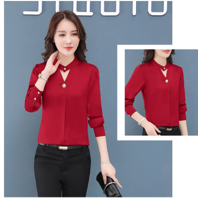 Áo Sơ Mi Phi Lụa Duyên Dáng Cổ Tim Cách Điệu Phối Nút