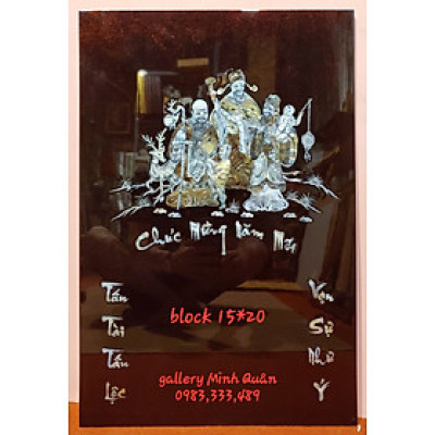 Tranh sơn mài khảm ốc đốc lịch Phúc lộc Thọ ( Tam Đa Nghênh Phúc)