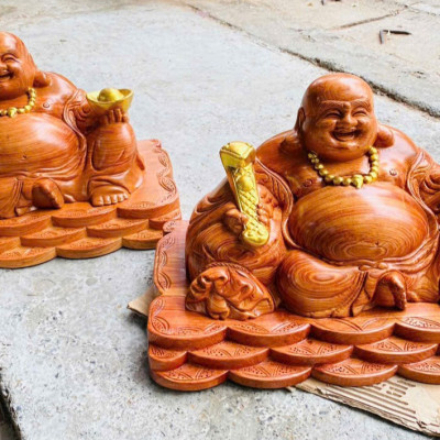 Tượng  phật di lặc để bàn bằng  gỗ  hương đá  kt 50x28x26cm 