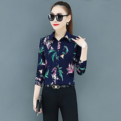 Áo sơ mi nữ công sở Haint  Boutique Thiết kế tay dài hoạ tiết hoa SM39