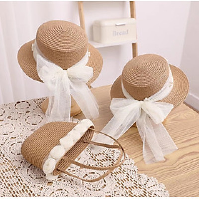 Mũ nón đi biển vành nhỏ chóp bằng phối đai trắng ngọc trai nhân tạo chất liệu cói chống nắng thoáng mát thời trang Hàn Quốc Dona240607