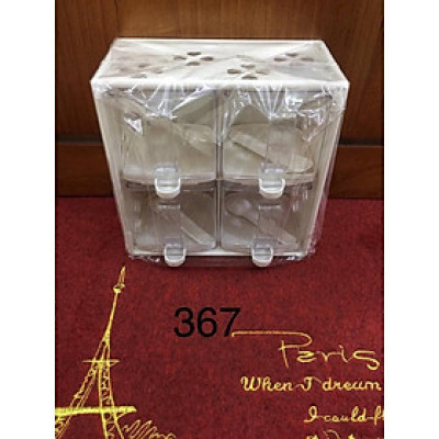 Bộ 4 hũ đựngg gia vị 2 tầng bằng nhựa cao cấp có khay đỡ ( giao màu ngẫu nhiên )