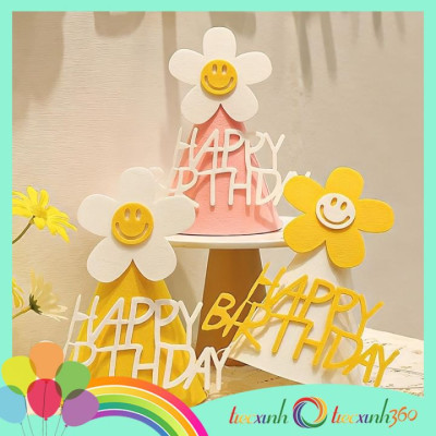 Nón sinh nhật Happy Birthday chóp hoa cúc