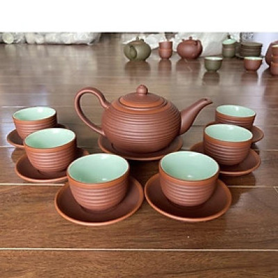 Ấm chén tử sa bát tràng dáng tống ganh nâu lòng xanh