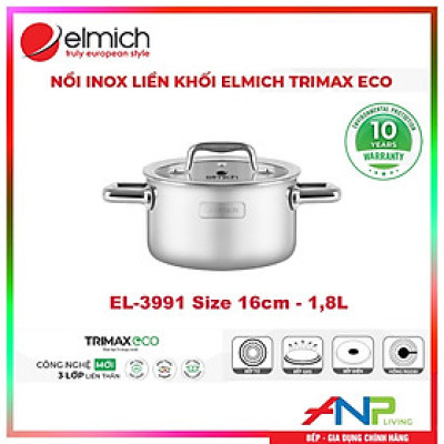 Nồi (Xoong) Inox 3 lớp đáy liền Elmich Tri-max Eco (2353990, 2353991, 2353992, 2353993, 2353994, 2353995, 2353996, 2353997) - Hàng Chính Hãng