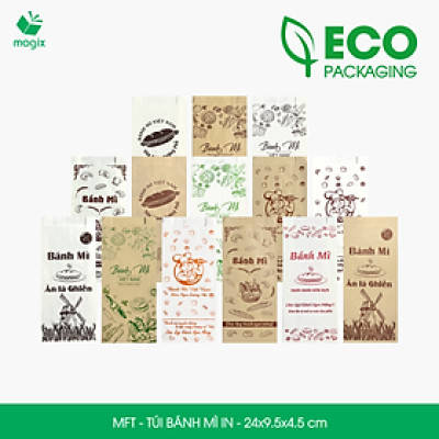 Combo 100 Túi bánh mì in - 24x9.5x4.5 cm - In sẵn họa tiết nhiều mẫu - Bao bánh mì Túi giấy thực phẩm an toàn