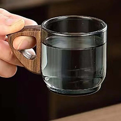 Bình pha trà thủy tinh 500ML màu Xám tay cầm gỗ kèm lõi lọc thủy tinh -Phân loại Bình và Ly riêng