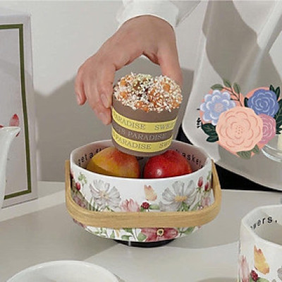 Rổ đựng sứ có tay cầm Mùa Xuân Vintage Hàng chính hãng